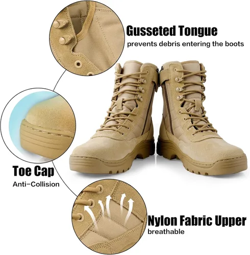 Miniatura 6 de QUNLON Botas militares tácticas para hombre, con cremallera lateral, ligeras, 8 pulgadas, botas de motocicleta de combate militar para trabajo