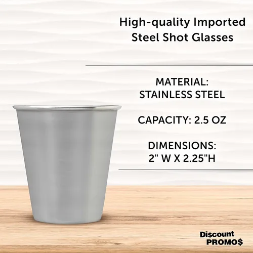 Miniatura 4 de DISCOUNT PROMOS Vasos de chupito de metal de 2.5 onzas, juego de 10, paquete a granel, ideal para bodas, cumpleaños, fiestas, acero inoxidable
