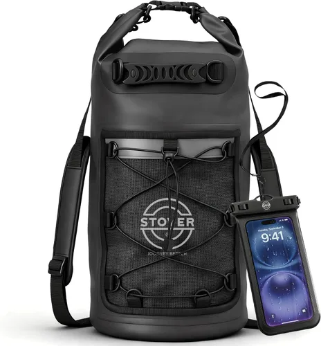 STOVER 5/10/25/30/40/55L Waterproof Dry Bag- Roll-Top Backpack w/Phone Case- Kayaking, Hiking, Camping, Boating- Men/Women 25L Negro (con funda para