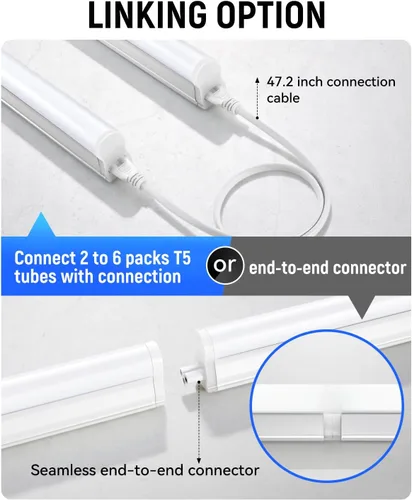 Miniatura 3 de Paquete de 6 lámparas LED T5 integradas de 4 pies, 6500 K, 20 W, 2300 lm (blanco superbrillante) LED enlazable, luz de tienda LED para techo