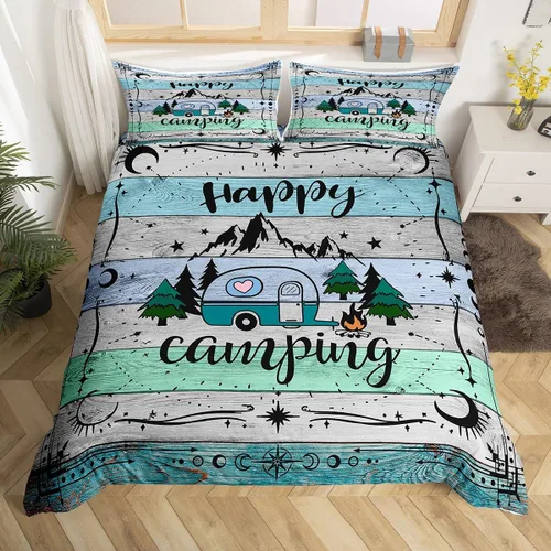 Miniatura 24 de Juego de funda de edredón con reglas de campamento, tamaño Queen para niños, funda de edredón rústica para campamento (sin edredón), funda de Multi