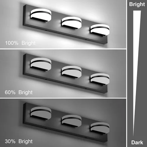 Miniatura 3 de Aipsun Lámpara de tocador negra moderna regulable, luz LED acrílica, 3 luces de pared de baño (luz blanca, 6000 K)