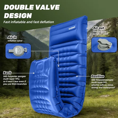 Miniatura 6 de KASIMO Colchoneta de dormir ultra gruesa de 6 pulgadas con almohada y bomba de pie integrada, almohadilla inflable ultraligera para mochileros