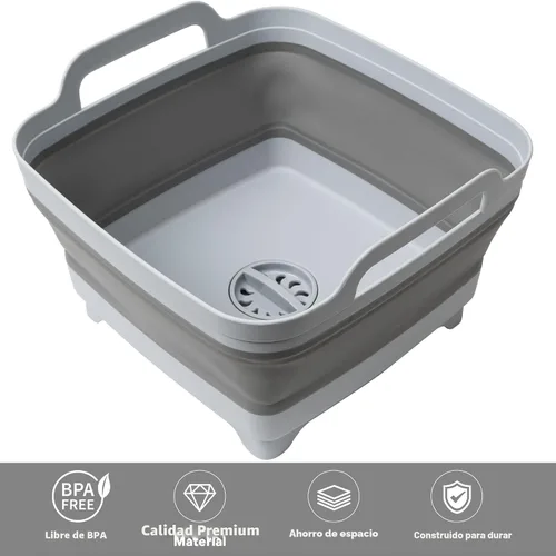 Miniatura 2 de Tiawudi Barreño para lavar platos, lavabo de 2.4 galones/9L con asas de transporte de tapón de drenaje, cubo plegable para limpieza, fregadero