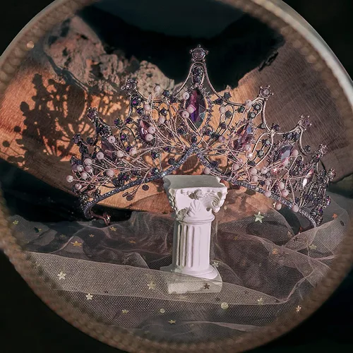 Miniatura 4 de Corona Barroca de Reina, Tiaras de Boda y Corona para Novia con Diadema de Cristal Hecha a Mano para Mujer, 1 unidad (paquete de 1)