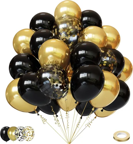 Miniatura 18 de Lukiituke 75 globos, negro, rojo y dorado (12 y 5 pulgadas), decoraciones de fiesta temática de casino, Año Nuevo, graduación, boda, cumpleaños