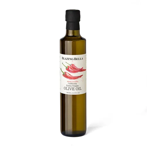 Blazing Bella Aceite de oliva virgen extra con infusión de jalapeño ahumado, calor suave, AOVE California prensado en frío para tacos de desayuno,