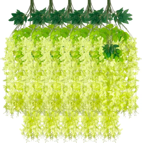 Miniatura 13 de Paquete de 12 guirnaldas de flores colgantes de glicina blanca, enredaderas de flores artificiales de 3.77 pies, glicinia falsa, guirnalda colgante