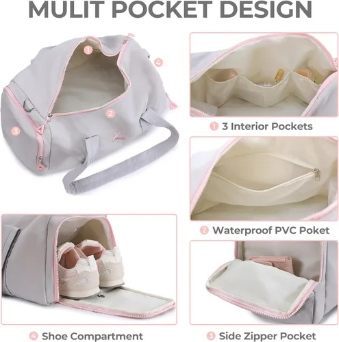 Miniatura 3 de Bolsa de gimnasio para mujer con compartimento para zapatos y artículos húmedos, bolsa de lona para viajes, deportes, yoga, fitness y entrenamiento