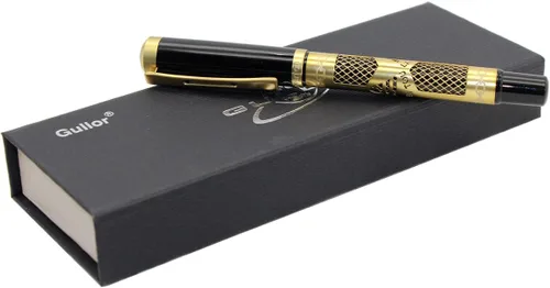 Miniatura 6 de Gullor Pluma estilográfica de metal con convertidor y caja de regalo, punta doblada, oro