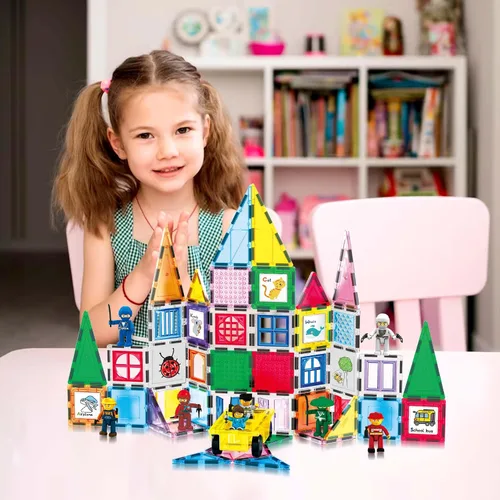 Miniatura 2 de PicassoTiles - Juego de 100 piezas de bloques de construcción magnéticos con estuche de transporte, base de auto magnética, 8 personajes magnéticos