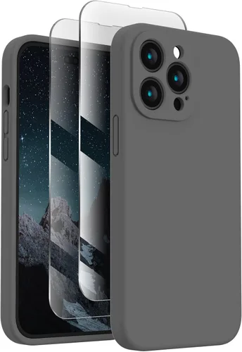 FireNova Funda para iPhone 14 Pro, funda de silicona mejorada [protección de cámara] con [2 protectores de pantalla], forro interior de microfibra
