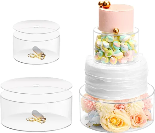 Choowin 2 soportes acrílicos para tartas con tapa, soporte flotante transparente para tartas, soporte redondo para tartas, soporte redondo para