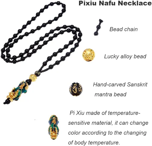 Miniatura 2 de SOOWOOT Feng Shui Pulsera Collar-Pi Xiu Negro Obsidian Riqueza Pulsera de Buena Suerte Pi Yao Attract Wealth Money Collar Set para Mujeres Hombres