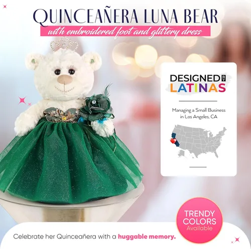 Miniatura 2 de KINNEX COLLECTIONS SINCE 1997 20" Quince Anos Quinceanera Last Doll Osito de peluche con vestido (pieza central) ~ ARC16831-23R (Aqua)