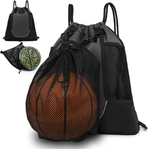 Miniatura 10 de STAY GENT - Mochila con cordón de baloncesto para niños, mochila de fútbol plegable, bolsa de gimnasio, mochila deportiva con bolsa de malla