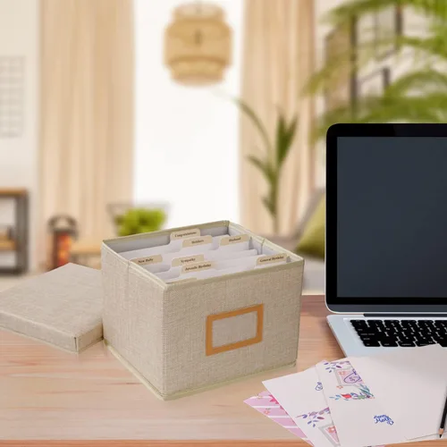 Miniatura 3 de Lukeline Organizador de tarjetas de felicitación y caja de almacenamiento con 15 divisores ajustables, almacena más de 140 tarjetas, adecuado
