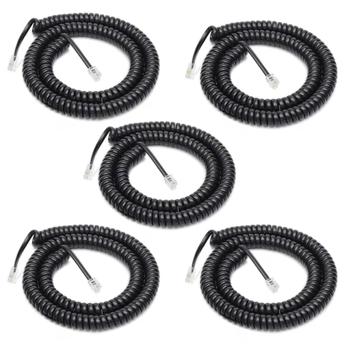 Miniatura 9 de Uvital Paquete de 2 cables telefónicos para línea fija, cable telefónico enrollado negro de 1.4 pies - generalmente se estira a 2-4.5 pies, longitud