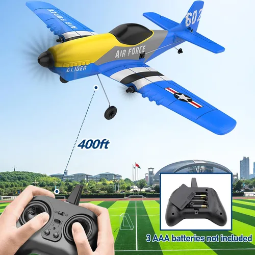 Miniatura 7 de Avión RC Dron, avión de control remoto RC de 3 canales, 2.4 GHz con 2 baterías, estabilizador de giroscopio de 6 ejes, aviones de espuma de juguete