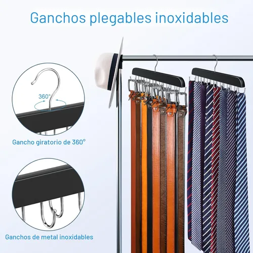 Miniatura 4 de Percha de cinturón para armario Max 42 cinturones, accesorios de armario de madera resistente con 14 ganchos, organizador de cinturón