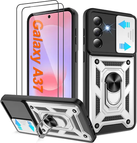 Miniatura 18 de ATUMP Funda para T-Mobile Revvl V Plus 5G con protector de pantalla HD con cubierta de cámara deslizante, soporte de anillo de rotación de 360° Negro