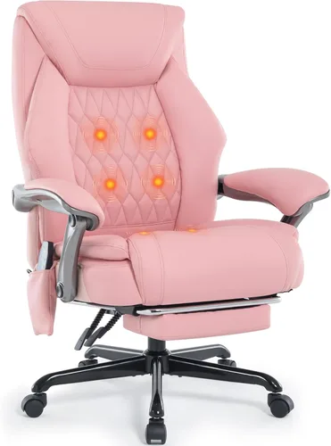 Miniatura 13 de Silla de oficina de masaje con función de calefacción y reposapiés, vibración de 6 puntos, silla de escritorio ergonómica reclinable ejecutiva