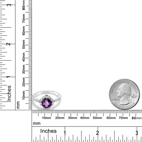 Miniatura 43 de Gem Stone King Anillo de compromiso solitario de moissanita blanca con piedra natal de corte cojín de 0.276 in para mujer, plata de ley 925