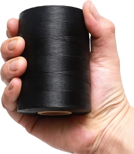 Miniatura 3 de Hilo encerado, 779,6 m 150D 0,8 mm hilo plano de poliéster encerado para costura a mano, manualidades, reparación de calzado, encuadernación de Negro