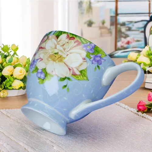 Miniatura 4 de Tazas de café de porcelana de hueso de 16oz para mujeres Tazas Flora Tazas de café y té Novedades Tazas de café para regalar a mujeres, mamá, amigas