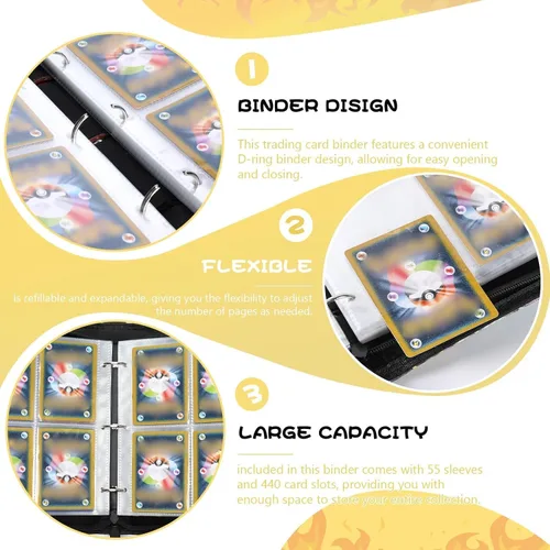 Miniatura 2 de Carpeta de tarjetas coleccionables de 4 bolsillos, 440 bolsillos con 55 fundas extraíbles, carpeta portátil de tarjetas intercambiables, soporte