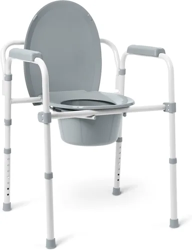 Medline Cómoda de Acero 3 en 1 para Cabecera, Asiento Alargado, Marco Plegable Resistente, Cubeta de 7.5 QT., Capacidad de Peso de 350 lb., Asiento