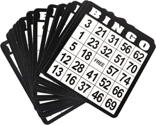 Miniatura 7 de GSE Games & Sports Expert Paquete de 100 tarjetas de juego de bingo multicolor con números de fácil lectura, hojas de bingo de papel reutilizables