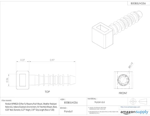 Miniatura 3 de Panduit MPMS25-C0 Pan-Ty - Montaje a presión para mampostería, nailon resistente a la intemperie 6.6, entorno interior/exterior, montaje de agujero