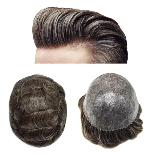 Miniatura 24 de Toupee - Sistema de reemplazo de cabello humano para hombre, 0.004 in, inyectado, piel de polietileno, piezas de pelo para hombre, 6 x 8 pulgadas