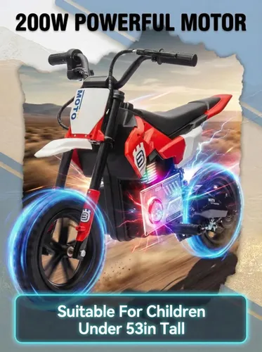 Miniatura 5 de Motocicleta eléctrica para niños de 5 a 10 años, 24V 200W Moto de cross eléctrica de mayor velocidad, motocicleta montable para niños con Rojo