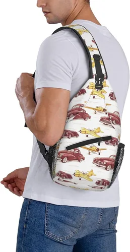 Miniatura 6 de Small Crossbody Bags for Women Men - Vintage Car Plane Print Adjustable Shoulder Bag Fanny Packs Belt Sling Bag Crossbody Purses Backpack for Travel