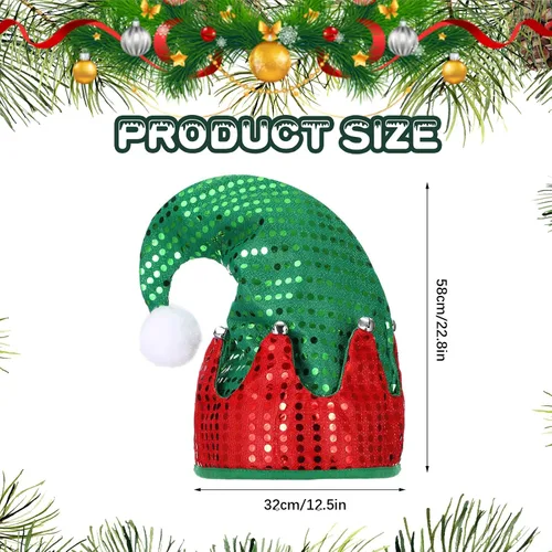 Miniatura 2 de Panitay 3 sombreros de elfo de Navidad unisex de fieltro de Papá Noel, sombrero de lentejuelas con campanas, sombrero de fieltro brillante