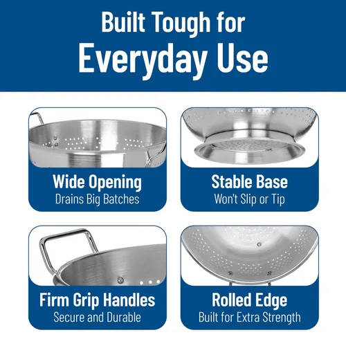 Miniatura 4 de Carlisle FoodService Colador para cocina, 60279, colador de aluminio de peso estándar de 11 cuartos de galón con asas remachadas, esenciales
