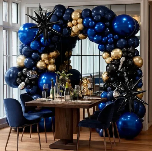 Miniatura 2 de Navy Blue Black Gold Balloon Arch Kit - Double Stuffed Dark Royal Blue Matte Black Balloon Garland with Metallic Gold for 2026 Graduation Men's