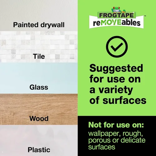 Miniatura 7 de Ganchos adhesivos de pared resistentes FrogTape reMOVEables, sin daños, fáciles de quitar y reutilizar, incluye 2 ganchos y 4 tiras para colgar