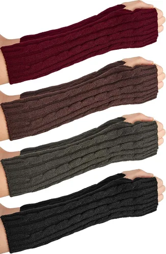 4 pares de guantes de punto calentadores de brazos de invierno largos sin dedos guantes con agujero para el pulgar guantes para mujeres y hombres