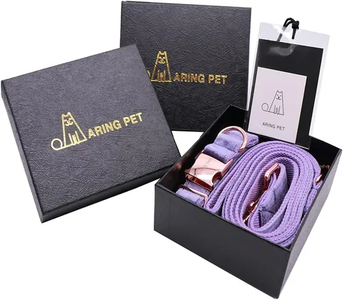 Miniatura 3 de ARING PET Juego de collar y correa de terciopelo para perro, collar y correa de perro morado suave, collares ajustables para perros Púrpura