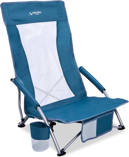 Miniatura 10 de Sillas de playa plegables bajas para adultos, silla de camping portátil ligera con soporte para tazas, silla de campamento plegable para conciertos