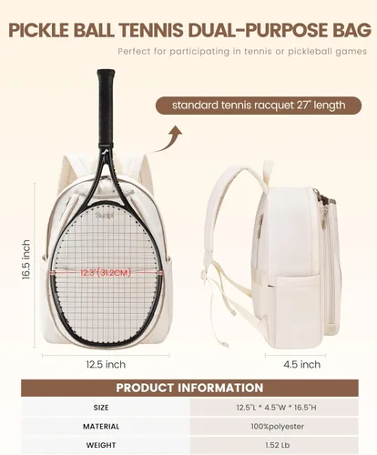 Miniatura 3 de Sucipi Bolsas de tenis para mujeres, Mochila bolsa acolchada para raqueta de tenis para raqueta de tenis, palas de pickleball, bádminton beige