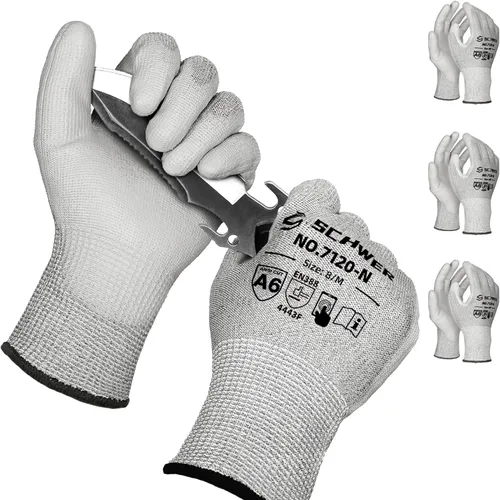 Miniatura 8 de Schwer 3 pares de guantes de trabajo resistentes a los cortes ANSI A6, a prueba de cortes, pantalla táctil, para hombres y mujeres, utilizados
