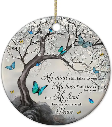 Miniatura 20 de HYTURTLE My Mind Still Talks to You - Adorno de Cerámica Círculo Cardenal - Adorno Navideño Conmemorativo Regalos por la Pérdida de un Ser Querido