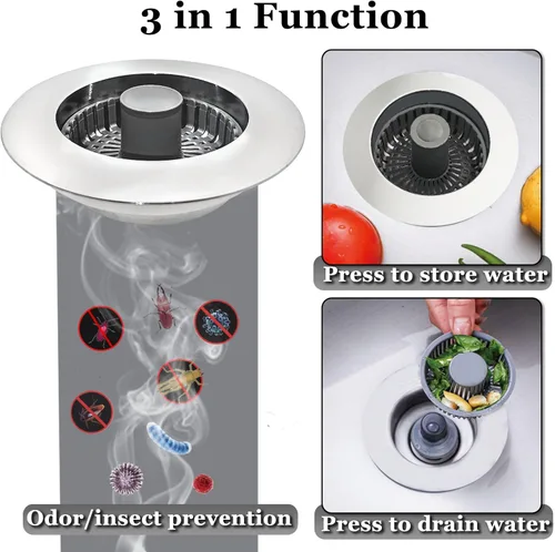 Miniatura 2 de BAOLSLS Tapón de fregadero de cocina 3 en 1, colador de drenaje emergente para fregadero de cocina, con un colador de cesta adicional, tapón