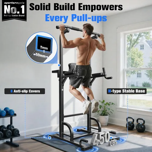 Miniatura 2 de Sportsroyals Power Tower - Estación de barra de dominadas, estación de inmersión estable de 450 libras para gimnasio en casa, equipo de Negro 01