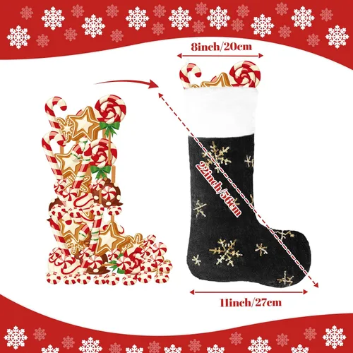 Miniatura 4 de Calcetines negros de piel sintética de Navidad, 1 paquete grande de 22 pulgadas, medias colgantes de felpa negra con nombre personalizado con copos