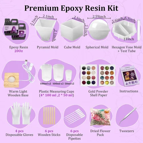 Miniatura 8 de K KERNOWO Kit de resina epoxi con luz para principiantes, kit de resina y moldes, juego completo de manualidades para adultos y mujeres, juego